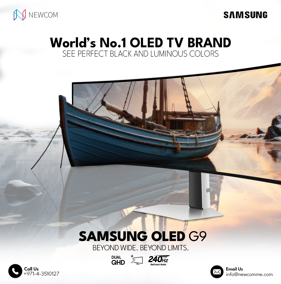 Samsung OLED G9 — product post for NEWCOM